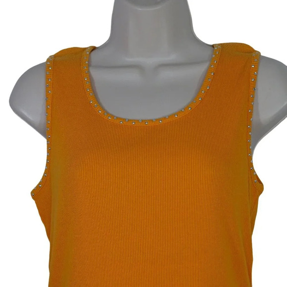 Hannah Orange Ribbed Tank Top Sleeveless Women Size M Rhinestone Studded Trim - Picture 2 of 6